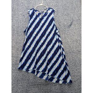 Soft Surroundings Sheer Mini Dress Size 2X Asymmetrical Boho Travel Stripe Blue